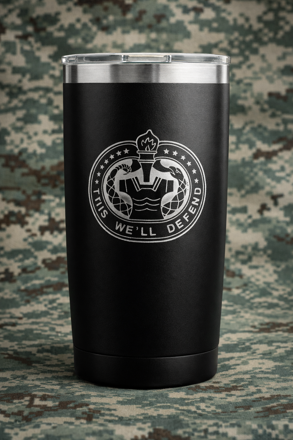 Drill Sergeant Gift Tumbler – 20 oz Matte Black Laser Engraved “This We’ll Defend” Military Coffee Cup